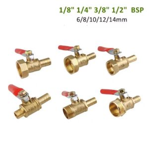 Brass Barbed Ball Valve 1/8 3/8 1/4 Male Female Thread Connector Joint Copper Pipe Fitting Coupler Adapter 8/10/12mm Hose Ba