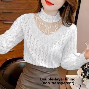 chaqi | Semi High Collar Lace Womens Blouse