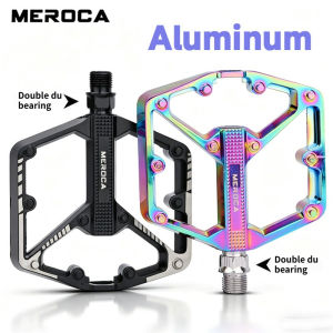 MEROCA aluminum bicycle pedals Double DU Sealed bearing Anti slip Mountain Road Ultralight bicycle Pedals Color black mtb pedals