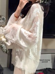 New Chinese Style Lace Shoulder Shawl Womens Summer New Design Sensation Thin Film Jacket Sleeve V-neck Long Sleeve Straight Tube