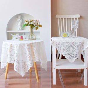 White Lace Tablecloth INS Vintage round Rectangle Dining Table Tea Table Bedside Table Sofa Refrigerator Cover Towel