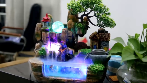 ตั้งน้ำล้นโต๊ะ เสริมฮวงจุ้ย งานเรซิ่ง น้ำตกตั้งโต๊ะ 24 ชั่วโมง รุ่นคนตกปลา (L3) แถมฟรี ราคาถูกต้อง