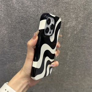 Leica Compatible 15 14 16 Creative Black White Curved Pattern Protective Case Anti-Fall 13 pro Max 12 pro 11 Simple Personality High-End Feeling