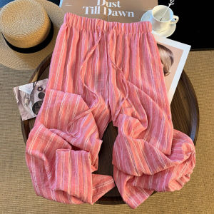 DUOFEIYAN | Laid-Back Red Striped Tied Loose and Flowing Wide Leg Pants