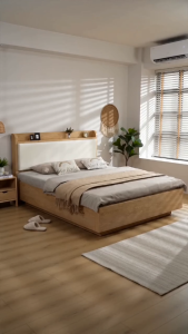 Floor-standing Solid Wood Bed With Soft Backrest Simple And Modern 1.8m Double Bed For Home Bedroom