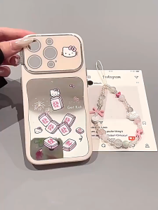 BasicSpark Phone Lanyard Pink Bow Kitten Pearl Phone Strap Viral Cute Aesthetic Women Wrist Chain Pendant Gantungan Tangan Telefon INS Trendy Hanging Ornament