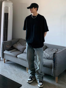 Áo Thun Cotton Tay Ngắn Dáng Rộng Mùa Hè Cho Nam Áo Thun Cotton Nguyên Chất Màu Đen Thời Trang Thương Hiệu VILHTL Thường Ngày