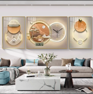 Triptych Wall Clock Mural: Large 3D Creative Design with Silent Movement Stylish Decor for Living Room Home Walls