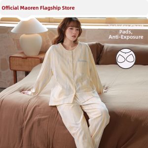 MiiOW | Cotton Summer Long Sleeve Long Pants Padded Sleepwear Set