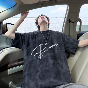 Loose Cotton Short Sleeve T-Shirt Mens Summer New Style Half Sleeve Tie Dye Printed Breathable Casual round Neck Top