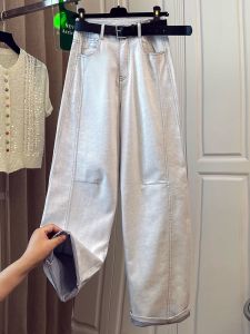 Quần Jeans Denim Ống Thẳng Màu Trắng Xám Ôm Dáng Phong Cách Đường Phố Mùa Xuân Quần Dài Thường Ngày Cao Cấp Cho Nữ