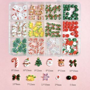 1Box Cartoon Colored Elk Snowman Bell Resin Nail Charms 3D Kawaii Snowman Santa Claus Nail Art Decorations DIY Christmas Nails