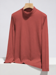 WANTELU | Áo Thun Nam Cotton Dài Tay Cổ Trụ Ngắn