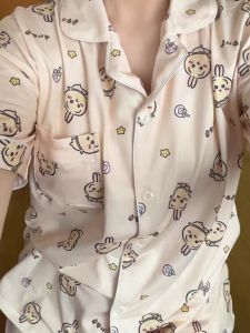 Chiikawa Summer Short Sleeve Sleepwear Womens Ice Silk Cute Usaki Home Clothes Outerwear Cartoon Print Comfortable Pajamas