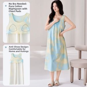Baisina | Summer Light Cotton Strap Bra Pad Sleep Dress