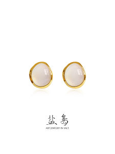 YANDAO | Mini Gold White Agate Delicate Niche Chinese Style Earrings