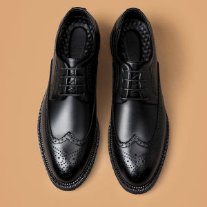 British Style Men's Casual Shoes: Soft Bottom Breathable & Round Toe Formal Leather