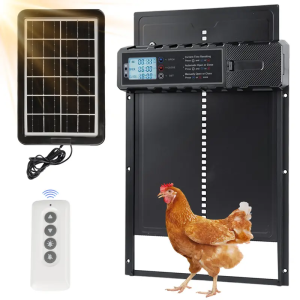 1pc Solar Sensor Pet Door Multiple Control Modes Automatic Chicken Coop Door Solid Aluminum Alloy Material with Remote Control