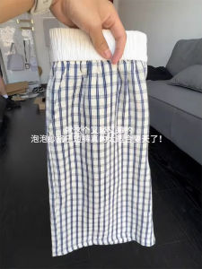 Quần Short Vải Bong Bóng Kẻ Caro Xanh Trắng Nhẹ Mùa Hè Cho Nam Quần Short Hawaii Nhanh Khô Đi Biển Quần Ống Đứng Cạp Vừa