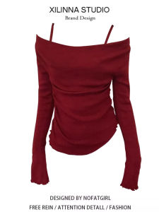 Retro Spicy Girl Knitted Long Sleeve T-Shirt Women Slim Fit Design Sense Autumn Casual Straight Tube Top