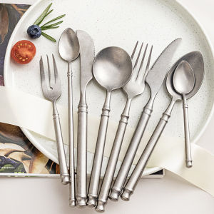 British Retro Snowflake Sand 304 Stainless Steel round Handle Western Food round Spoon Pasta Fork Accessible Luxury Internet Celebrity Western Food Tableware