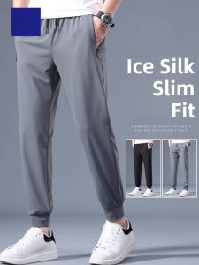 ROMON | Lormen Mens Summer Ice Silk Thin Loose Cuffed Elastic Sports Quick Dry Long Casual Pants Fashionable Urban Style Loose Fit