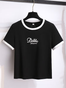 Áo Thun Nữ Tay Ngắn Cổ Tròn Màu Đen Thời Trang Mùa Hè 2023 Dáng Ôm Vừa Vặn in Họa Tiết Phong Cách Hàn Quốc Chất Liệu Cotton