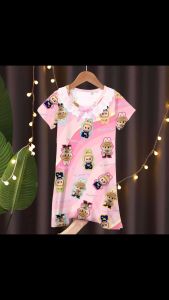 Labubu childrens dress cotton cartoon nightgown cute princess pajamas Baju Tidur Budak Gaun Kanak-Kanak Comel