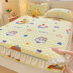 Thickened Coral Fleece Bedding Set Winter Milk Velvet Cotton Sandwich Anti-slip Flannel Mattress Cover Four-piece Set