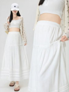 MIDULI | Comfort Non-Compress White Pleated Skirt Summer Half-skirt
