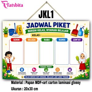 TATSBITA Pajangan Hiasan Dinding Dekorasi Wall Decor Jadwal Piket Senin - Jumat Wipe & Clean Untuk Kelas Sekolah TK/SD/SMP/SMA Ukuran 20x30cm