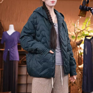 September Kaka 85% White Duck down Short Puffer Jacket Large Size Artistic Retro Top Coat with Pocket Regular Length Single Button