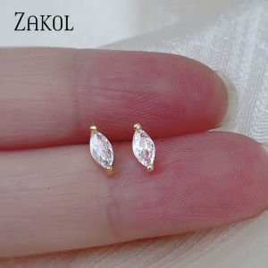 ZAKOL Marquise Cubic Zircon Stud Earring for Women Girls Ladies Fashion Silver Gold Color Daily Ear Accessories
