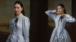 Đầm Mini hai dây rút dây THE COUNTRY Blue Bell Dress cotton xô