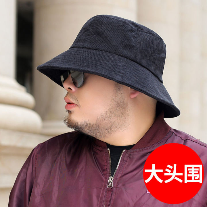 New Style Fisherman Hat Big Head Circumference Men's Spring and Autumn  Corduroy Big Head Big Face round Face Suitable for 62cm Hat Spring Large