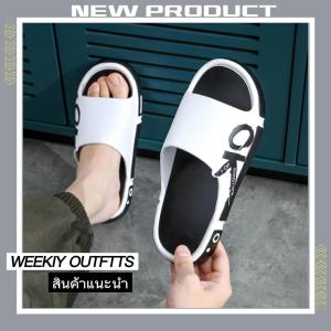 รองเท้าแตะแฟชั่น สีดำ รองเท้าแตะผู้ชาย รองเท้าแตะชาย รองเท้าแตะด้านข้างมีลายคำว่าโอเค เหมาะกับฤดูร้อนมากใส่และเหล่ท่อไม่ไหว