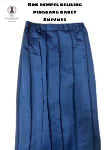 Rok biru smp/mts rempel keliling pinggang karet bahan elemen