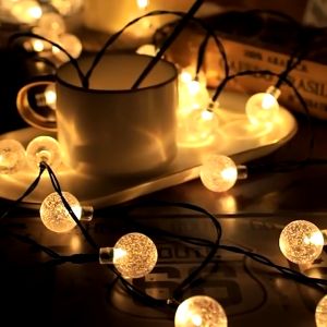 DARING ไฟ LED พลังงานแสงอาทิตย์คริสตัลบอลไฟสตริงกันน้ำกลางแจ้ง 5M 7M 12M บรรยากาศลูกบอลไฟ LED String ไฟนางฟ้าสวนไฟตกแต่งลูกบอล