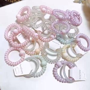 2ชิ้น/ซ็ท มาใหม่ ยางรัดผมเกรียว ยางรัดผมแฟชั่น สายโทรศัพท์ เชือกผูกผม หางม้า ยางรัดนุ่ม 7สีให้เลือก