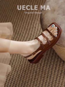 MASHUJIA | Retro French Thick Sole Comfortable Match Dresses Roman Style Sandals