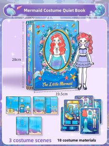 Princess Dress-Up Stickers Girls 3D Magnetic Quiet Book Toy Elsa Mermaid Early Education Smart Plaything for 3-6 Years Old