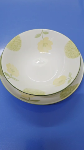 แพ็คคู่จานเซรามิกลายดอกสีเขียวขนาด 8นิ้ว 3ใบ ชามเซรามิกลายดอกสีเขียวขนาด 7นิ้ว 3ใบ รวมทั้งหมด 6ใบ ราคา