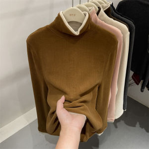 Two-Piece Contrast Color Turtleneck & Dralon Long Sleeves T-shirt: 2024 Fall & Winter New Arrival