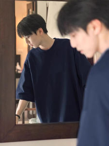 Áo Thun Cotton Cổ Tròn Tay Ngắn Rộng Rãi Màu Xanh Lam Tân Tiến Mùa Hè Thường Ngày Chống Nhăn