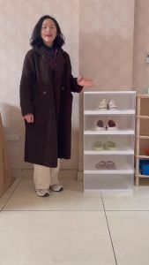 บ้านพับตู้รองเท้าแบบบูรณาการตู้ในครัวเรือนความจุขนาดใหญ่ประตูเก็บรองเท้ากล่องประตูโปร่งใสชั้นวางรองเท้า