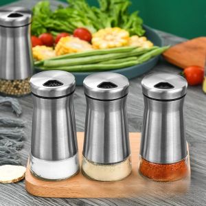 Home Spice Bottle Set Salt Shaker Stainless Steel Porous Glass Sprinkler Pepper Seasoning Bottle