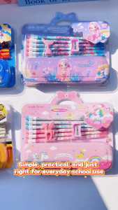 Little Tree Pencil Case Gift Set 9in1 Pink Unicorn and Blue Galaxy Club for Primary School Students