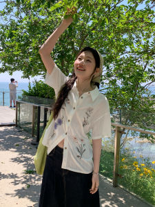 Mixd | Summer Thin New Pretty Embroidered Cotton Linen Short Sleeve Shirt