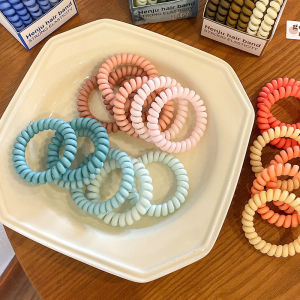 เชือกมัดผมยืดหยุ่นสูง ที่คาดผมสีฝ้า เชือกคาดผมสายโทรศัพท์แฟชั่น เครื่องประดับผมสีลูกกวาด เครื่องประดับผมหางม้า