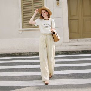XIANGYING | Textured Loose High Waist Straight Leg Pants Women Long Pants